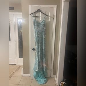 Blueish Green Sparkly Prom Dress